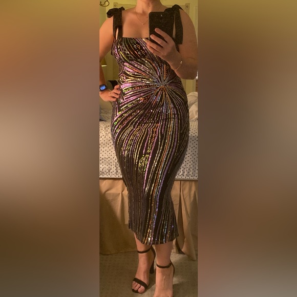 Sequin Cocktail Dress with Satin Ribbon Ties - Picture 4 of 4